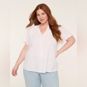 🤍 NWT Lane Bryant Swing Flutter-Sleeve Popover Blouse – White 🤍